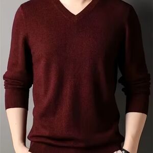 Men's V-Neck Burgundy Sweater